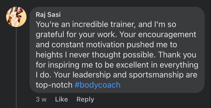 Bodycoach client - Sasi feedback